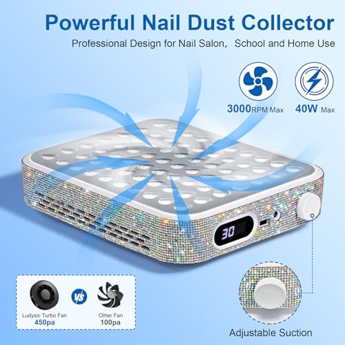 Nail Dust Collector with 2 Reusable Filters,Nail Vacuum Dust Collector Quiet for Nail Tech Art, Powerful Nail Fan and Duster Collector,Nail Vacuum Cleaner for Salon and Home(AB Diamond)