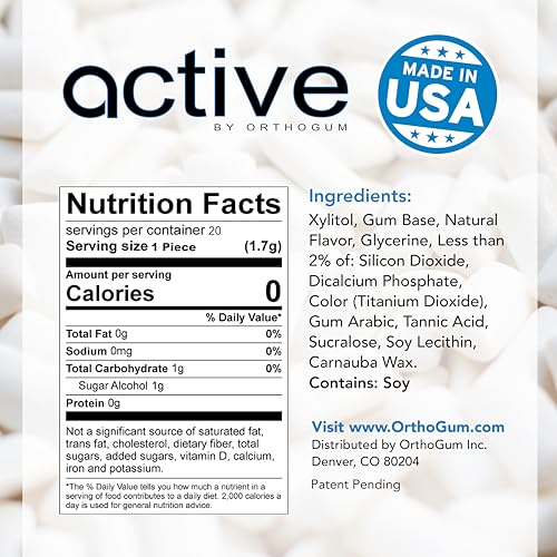 Active Denture Chewing Gum – Sugar-Free, Xylitol Chewing Gum for Dentures & Tooth Implants – No Stick – Freshens Breath – Gum for Dental Health – 2-Pack, 40 pcs