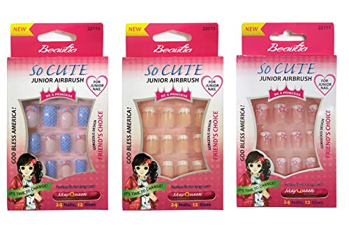 3pack 72Tips So Cute Artificial False Fake Junior Nail With Glue For Kids (22113/22013/22111)