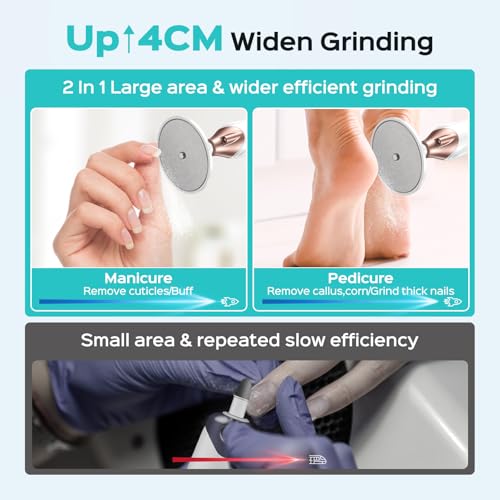 COSLUS Professional Manicure Pedicure Kit, 5-in-1 Electric Nail File for Toenail Hand Feet Care - Wider Grinder for Thick Nails, Cordless, 5 Speed, for Men Women Seniors Home Salon, White, C43(END10)