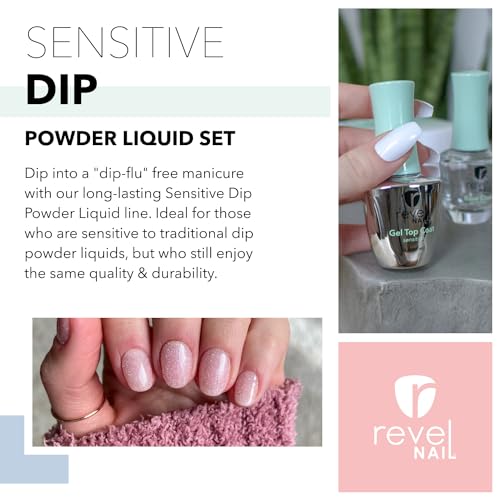 Revel Nail Sensitive Dip Powder Liquid Set - Base Coat, Activator, Gel Top Coat, Hema Free, Suitable for Sensitive Nails