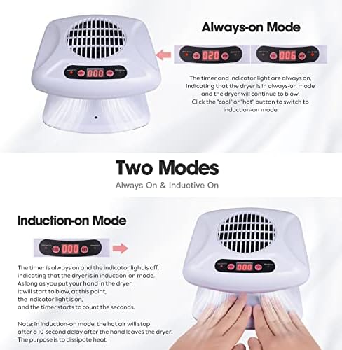 Gegong Air Nail Dryer with Automatic Sensor, 300W Timing Fan Blow for Both Hands and Feet, Warm & Cool Wind Blower Regular Polish, Home Salon Use No Harmful (Light Blue)