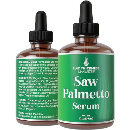 Saw Palmetto Serum for Hair Growth: Rosemary, Peppermint, Pumpkin Seed Oils. Vegan Thickening, Moisturizing, Strengthening Treatment for Women, Men - Weak, Dry, Frizzy Hair - 1oz