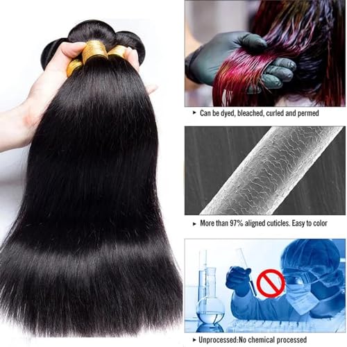 Straight Bundles Human Hair 100% Unprocessed 12A Brazilian Hair 16 18 20 Inch 3 Bundles Deals Human Hair Double Weft Natural Black