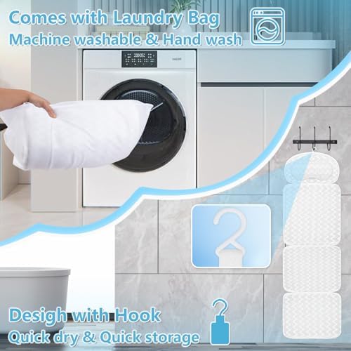 Bath Pillow Bathtub Pillow Washable Full Body Bath Pillows for Tub Neck and Back Support Spa Bath Cushion Tub Pillow Headrest with Comfort 4D Air Mesh and 10 Powerful Suction Cups for Women Relaxing