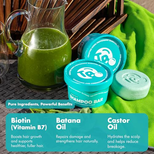 Tree Bottle Peppermint Essential Oils + Biotin Shampoo Bar - For Hair Growth, Strengthening, Thickening & Volumizing Shampoo for Women and Men - Free of Parabens & Sulfates - Made in USA - 4.5oz