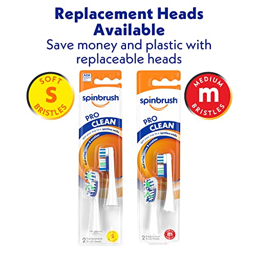 Spinbrush PRO CLEAN Battery Powered Toothbrush, Soft Bristles, 1 Count, Gold or Blue Color May Vary