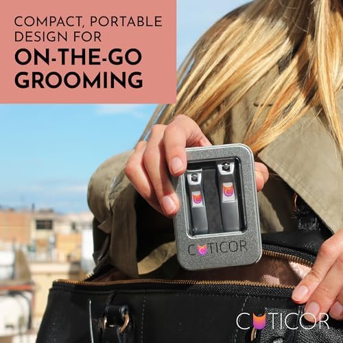 CUTICOR Nail Clipper Set - Set of 2 Fingernail and Toenail Clippers with Tin Travel Case - Ultra Sharp Stainless Steel Nail Clippers for Men and Women - Heavy Duty Nail Clippers for Thick Nails