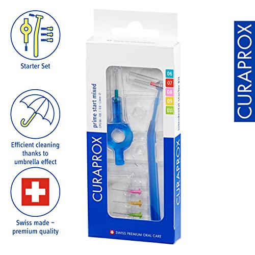 Curaprox Interdental Brush Set CPS Prime Start – Mixed Pack with 5 Brush Sizes & 2 Holders | for Comprehensive Interdental Cleaning | Swiss Made