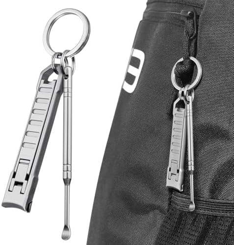 Portable Keychain Nail Clipper with Ear Pick, UItra Thin Nail Clippers for Men Medical Grade Stainless Steel Wide Jaw Folding Slim Sharp Fingernail Cutter for Travel