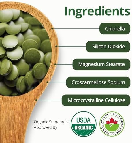 1000 Tablets, Organic Chlorella Tablets with Broken Cell Wall, 250mg