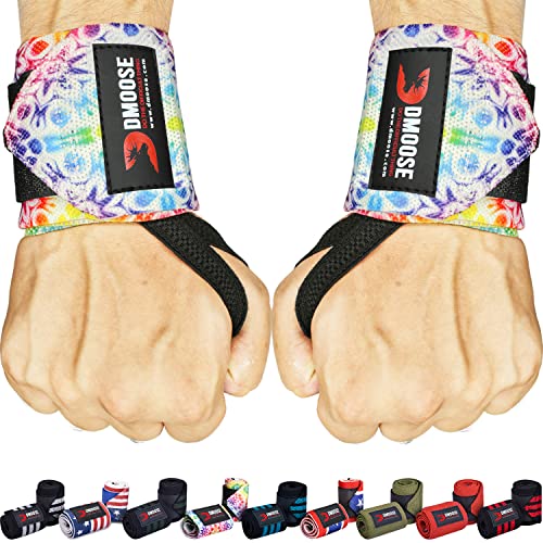 DMoose weightlifting wrist wraps for women 12 and 18 Inches Thumb Loops with Wrist Support for Workouts Powerlifting Wrist Straps for Weight Lifting Men and Women Colorful