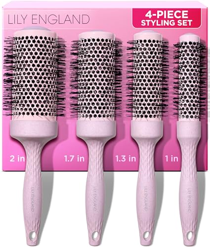 Lily England Round Blow Dry Brush Set for Women - Perfect for Voluminous Blowouts - Ceramic Ionic Technology - Luxury Gift for Her (Pink)