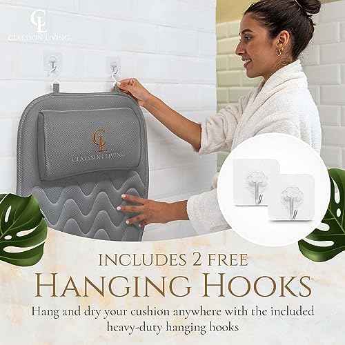 Full Body Bath Pillow (17'' x 49'') - Bathtub Cushion with Headrest Supports Neck, Back and Legs - Free Hanging Hooks for Fast Drying Over Tub - Includes Washing and Travel Bags - Gray