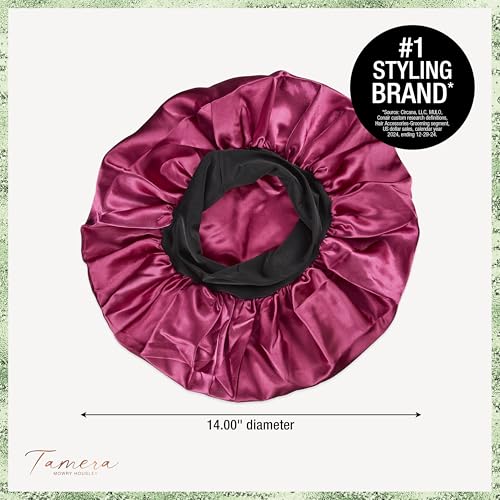 CONAIR x Tamera Mowry Housley Collection Satin Hair Bonnet with Bonus Pillowcase for Sleeping Set - Use on long and short lengths - preserve curls and braids - sleep cap for women - 2 piece bundle