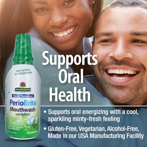 Nature's Answer PerioWash Mouthwash Alcohol-Free Cool Mint - 16 fl oz | Fluoride Free | Natural Breath Freshener | Stain Remover | Natural Teeth Whitener