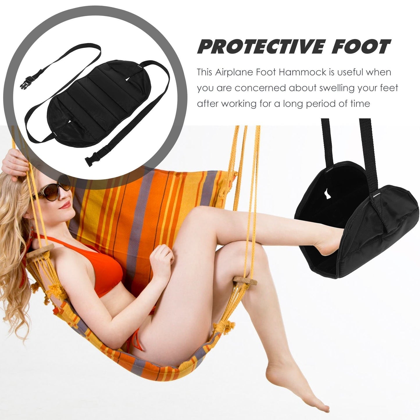 WRISTBIQUE 1Pcs Black Oxford Cloth Foot Hammock for Airplane Travel for Comfortable Home or Office Use 16.11X7.47X31.44in
