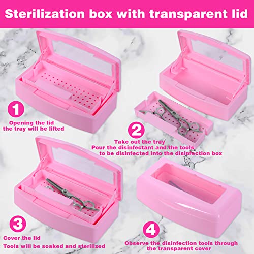 Plastic Sterilizing Tray-Barbicide Sterilization Tray,Clean Sterilizer Box Storage Organizer for Nail,Tweezers,Hair Salon,Spa & Cutter Manicure Equipment-Clear Lid Pink