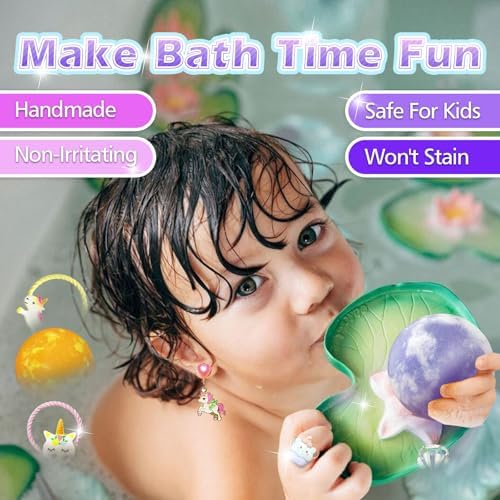 Unicorn Bath Bombs for Girls Kids with Surprise Toys Inside, Kids Bath Bombs Gifts for Girls with Jewelry Toys Inside, Birthday Easter Egg Fillers Christmas Gifts for Easter Basket Stuffers