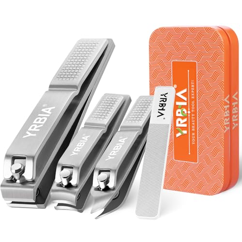 Nail Clippers with Glass Nail File, YRBIA 4 Piece Ultra Sharp Nail Clipper Set, Professional Fingernail & Toenail Clippers Nail Cutter for Men and Women (Silver)