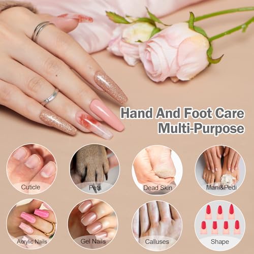 Cordless Electric Nail File Set, 10 Speeds Professional Manicure Pedicure Kit with LED Light, Portable Nail Drill for Natural & Acrylic Nails, Human & Pet Thick Toenails, w 120*Sanding Bands (Black)