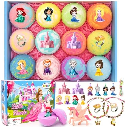 Bath Bombs for Kids with Surprise Inside Princess Toys Natural Bath Bombs Handmade Spa Organic Bubble Bath Bomb Bath Fizzy with Jewelry Set Girls Birthday Christmas Gift
