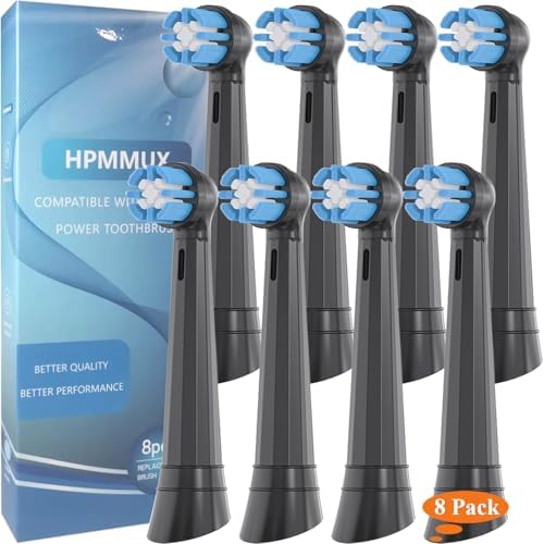 Replacement Toothbrush Heads for Oral b iO 10, 9, 8, 7, 6, 5, 4, 3 Series, Compatible with io Full Lineup, Dupont Soft Bristles, 8 Pack, (Black)