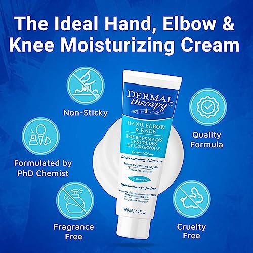 Dermal Therapy Hand Elbow & Knee Cream with 15% Urea & 6% AHA - Deeply Hydrates & Exfoliates Dry, Cracked Skin on Hands, Elbows & Knees - Fragrance-Free, Non-Greasy - 3.5 fl oz / 100 ml