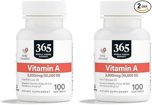 365 by Whole Foods Market, Vitamin A 10K IU, 100 Softgels (Pack of 2)
