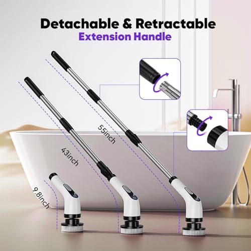 Powerful Electric Spin Scrubber Cordless — 3000mAh Cordless Bathroom Scrubber with 2 Speeds + 7 Brush Heads + 1 Wall Hanger + 3 Crevice Tools — Bathroom Cleaning Brush. Electric Shower Scrubber