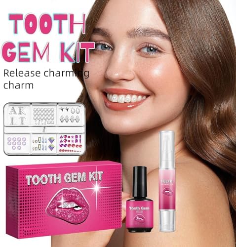 DIY Teeth Gem Kit with Shiny Crystals - Fashionable Dental Jewelry Set for Adults, Self-Apply Crystal Gems & Tools (Teeth Decor Kit)