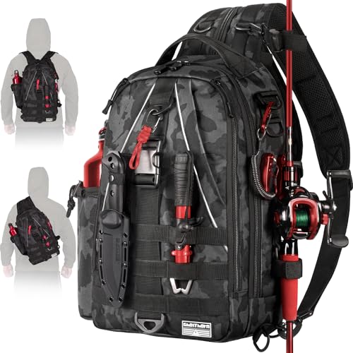 Ghosthorn Fishing Tackle Backpack Storage Bag - Fishing Backpack with Rod Holder Shoulder Bag - Fishing Gift Tackle Box Bag Large Incognito Camouflage