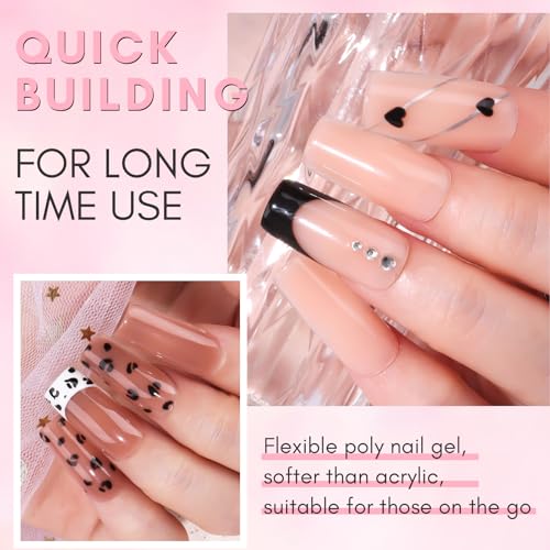 Makartt Poly Nail Gel Set: Nude & Dark Almond Gel Builder for Extension Neutral Colors Nail Strengthener 3D Diy Hard Gel for Nails Manicures Home Salon-2PCs 30ML