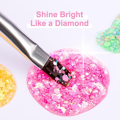 Glitter Gel Nail Polish Set -12 Colors Sparkle Sequins Gel Polish Resplendent Colorful Trendy Translucent Glitter Solid Nail Polish Kit Soak Off UV LED for Home DIY Salon with Brush