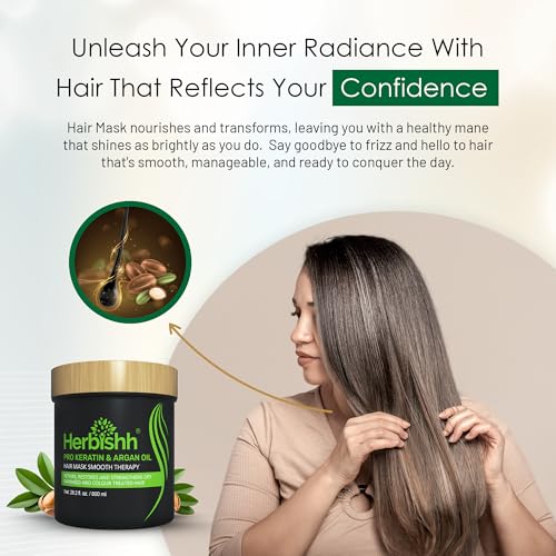 Herbishh Argan Hair Mask-Deep Conditioning & Hydration For Healthier Looking Hair- for very Dry, Weak, Stressed Out Hair, No Sulphates, No Parabens (800ML)