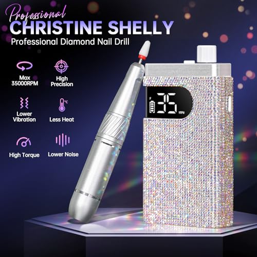 Rechargeable 35000RPM Nail Drill Sparkling Portable Professional Electric Nail File with 12 Drill Bit for Acrylic/Gel Nails Professional Nail Tools for Manicure Pedicure, Glitter