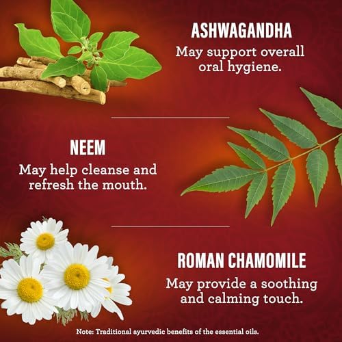 GuruNanda Ashwagandha Oil Pulling Mouthwash, Promotes Calmness, With Neem & Roman Chamomile for Fresh Breath & Happy Gums, Alcohol-Free, With Toothbrush & Tongue Scraper, 8 Oz