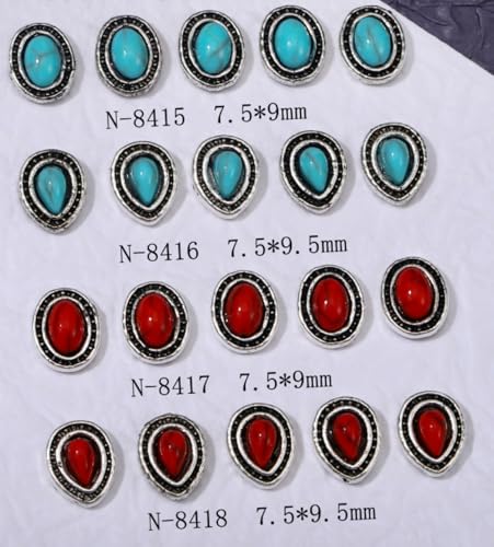50pcs Western Nail Charms 3D Vintage Turquoise Jewelry Teardrop Shape Blue Red Marble Nail Art Gem Art Accessories for Nail Phone Home Supplies Decoration