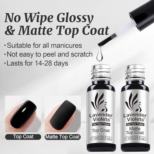 Lavender Violets 49 PCS Gel Nail Polish Set,45 Colors Summer Neon Glow in the Dark Effect with Nail Primer,Builder Base Coat,Glossy,Matte Top Coat Red Jelly Nude Glitter New Year Gifts for Women A950