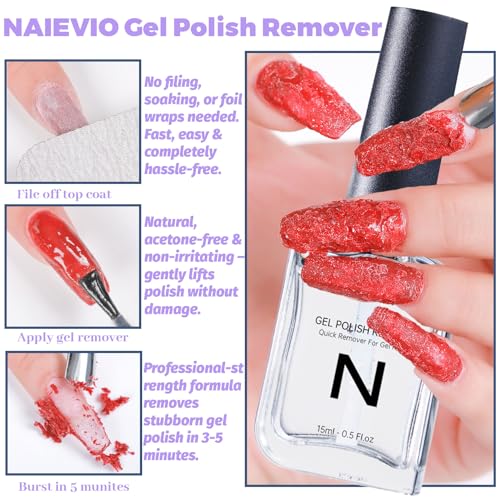 Gel Polish Remover Kit - Remove Gel Polish in 3-5 Min! No Soak & Foil-Free Gel Nail Polish Remover with Cuticle Pusher & File for Salon Results at Home (0.5 fl oz)