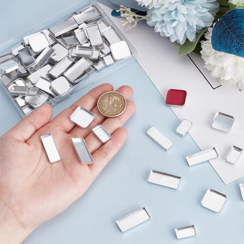 PH PandaHall 80pcs Empty Metal Pans 4 Size Aluminum Empty Eyeshadow Pans Rectangle Palette Pan DIY Blush Lipstick Palette for Makeup Cosmetic, 0.7~1x0.3~0.7 Inch, Non-Magnetic