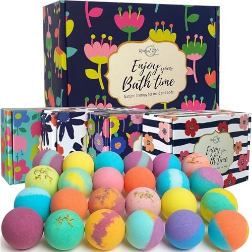 Bath Bombs for Women Gift Set - 24 Natural and Organic Bath Bombs with Essential Oils & Moisturizing Shea Butter, Spa Birthday Gift, Selfcare Gifts for Her, Women, Teen Girls, Kids, Bridesmaid Gift