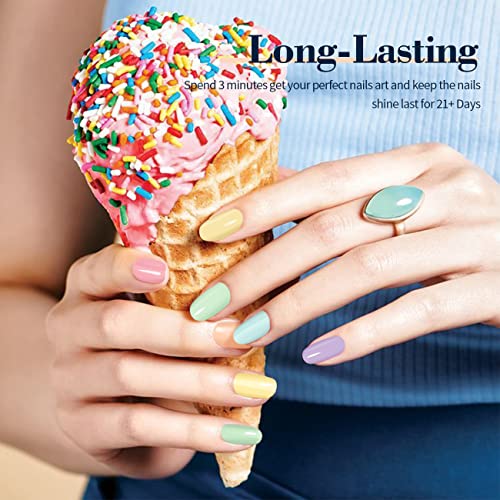 RARJSM Gel Nail Polish Set 6Pcs Pastel Gel Polish Rainbow Colors Kit Soak off UV Spring Summer Ice Cream Varnish Nail Art Salon Manicure at Home(Pink Orange Yellow Green Blue Purple)