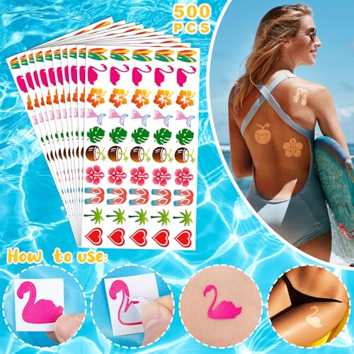 Tanning Stickers for Body, 500Pcs Hawaiian Self Adhesive Removable Tanning Sunbathing Stickers for Woman Kids Summer Beach Face Body Accessories