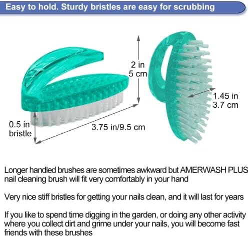 Handle Grip Nail Brush for Cleaning Fingernails Hands & Under Nails, Stiff Bristle Mechanic Scrub Brush Cleaner for Men Women, Pedicure Scrubbing Tool Kit - 4 Green