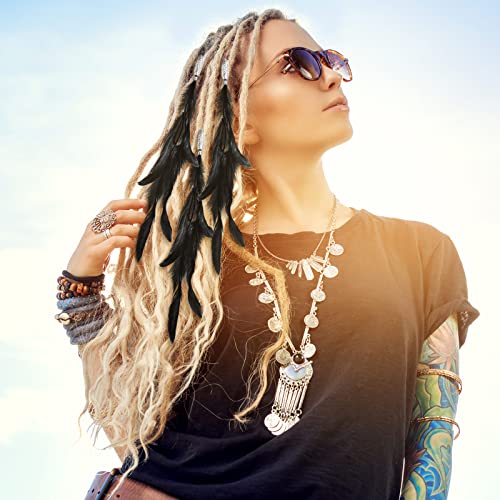 Geyoga 12 Pcs Feather Hair Extensions Colored Clip in Hair Feathers for Women Carnival Cosplay Costume Summer Party Headdress Boho Feather Clip Accessory Gifts(Brown, Black, Dark Coffee,Standard)