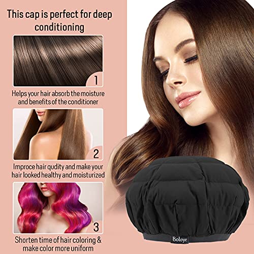 Flaxseed Deep Conditioning Heat Cap - Boloye Cordless 100% Safe Microwave Hot Cap for Natural Curly Textured Hair Care, Drying, Styling, Curling, Universal size (10 PCS One-time shower cap) (Black)