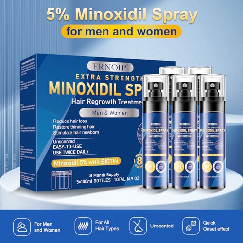 5% Minoxidil for Men & Women | Hair Growth Oil Spray | 5-Pack (17.5 fl oz) | 8 Month Supply | Hair Regrowth & Beard Growth Treatment with Biotin | Clinically Proven Extra Strength Formula