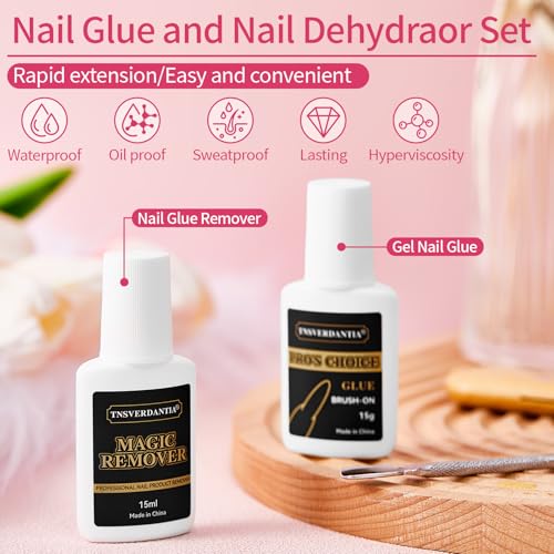 Gel Nail Glue and Nail Glue Remover Kit，Strong Nail Glue Quickly Nail Glue Remover for Press on Acrylic Nails Tips，Nail Glue Gel for Fake Nail Kit