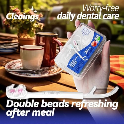 Disposable Toothbrushes with Double Cleaning Beads Toothpaste and Clean Floss Picks for Work or Travel - 20 pcs-Mixed Flavor（Pack of 1）